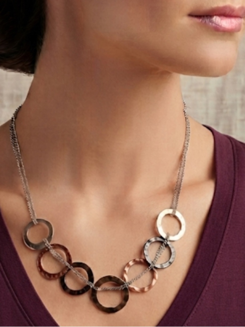 Multitone Hammered Hoop Necklace - Women Jewelry